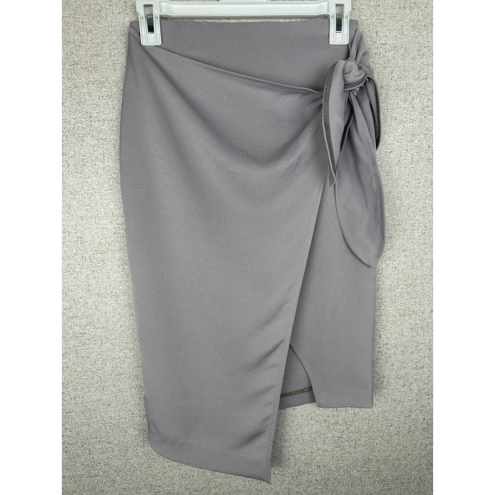 Aritzia Babaton Gray Wrap Tie Pencil Skirt 2 XS Front Slit Back Zip Lined